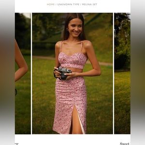 Alamour Melina Two- Piece Skirt Set (Pink Ditsy Floral Print)